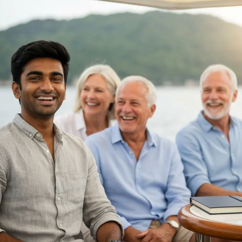 Happy senior couple enjoying ocean view