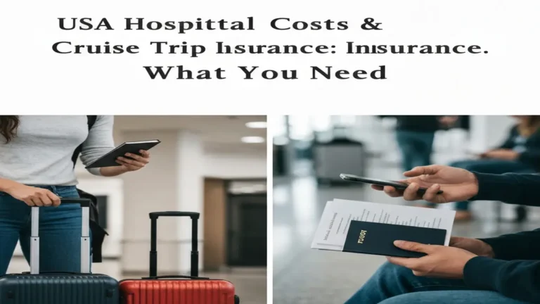 A worried tourist looking at a hospital bill while holding a cruise ticket.