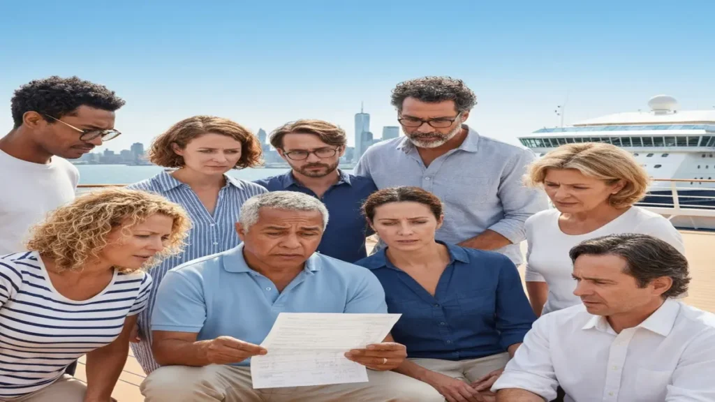 Cruise ship passenger looking concerned at a medical bill
