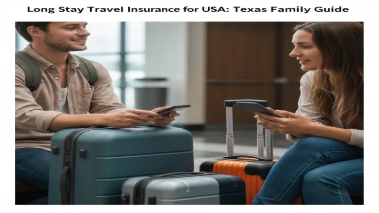 Family exploring a large ranch in Texas with long stay travel insurance USA.