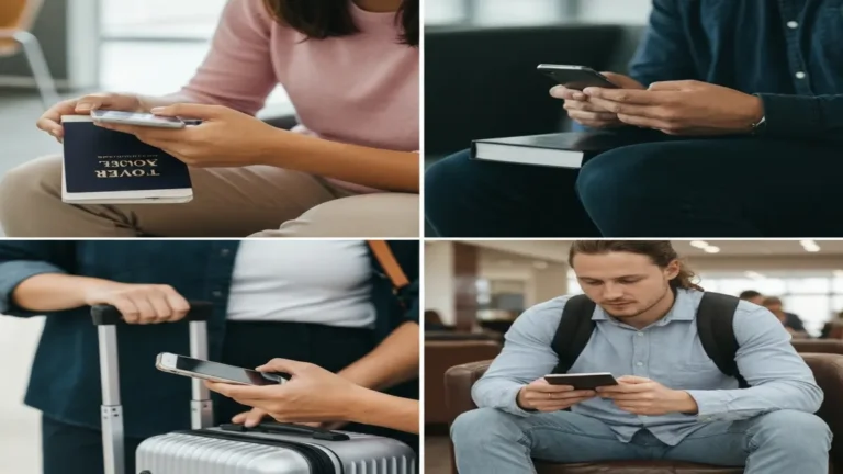 Family looking worried at a hurricane weather map on a tablet