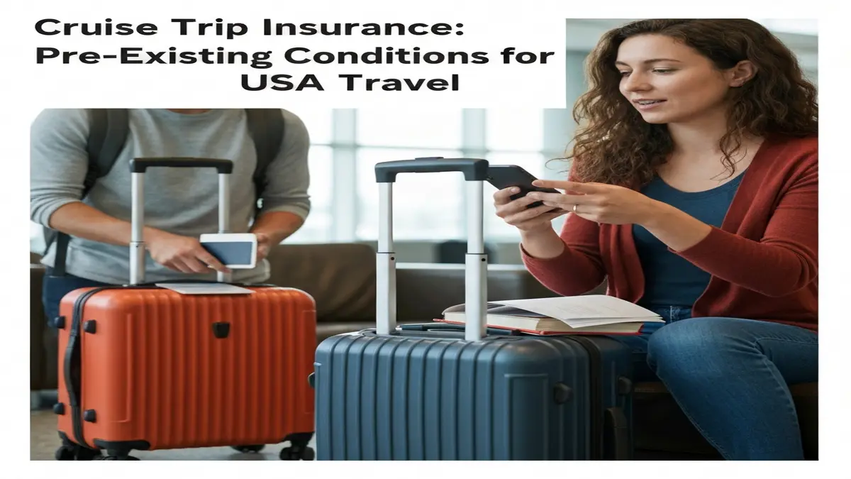 Traveler reviewing travel insurance policy documents