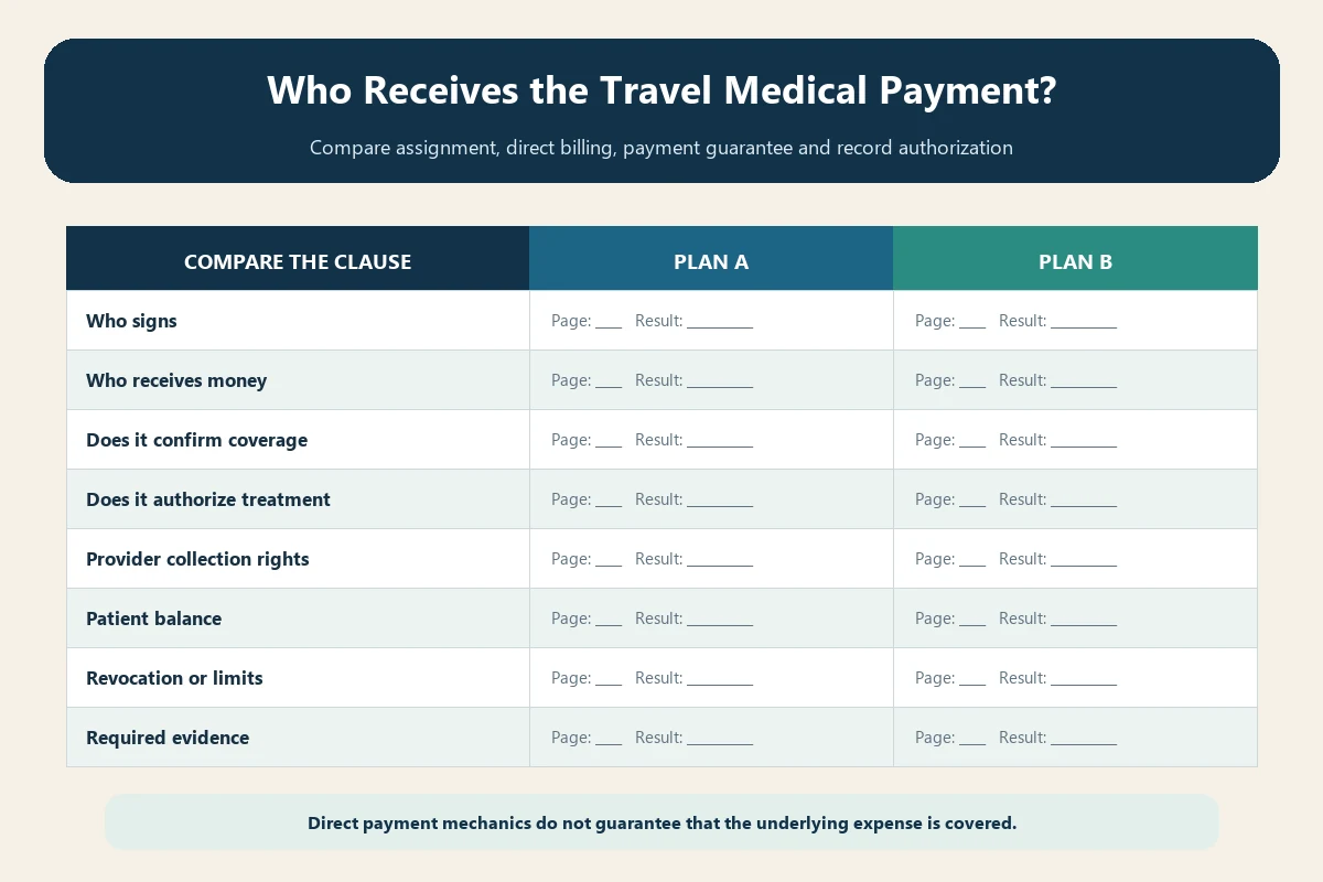 Comparison of assignment of benefits, direct billing, guarantee of payment, and medical authorization