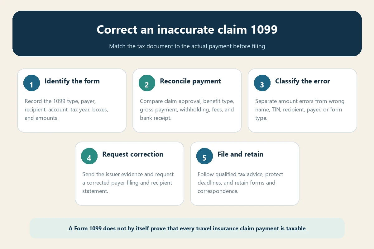 Incorrect travel insurance claim 1099 correction flow for form payment identity payer and records