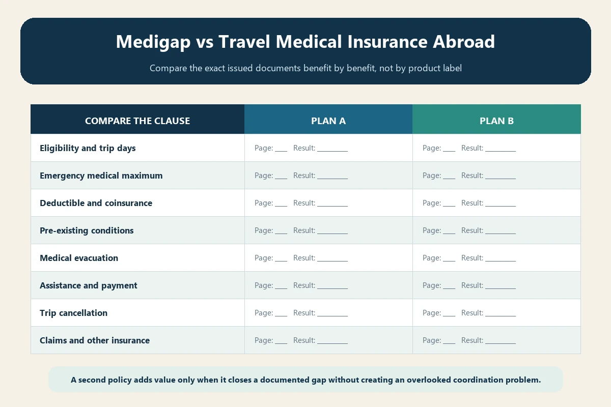 Medigap versus travel medical insurance coverage layer matrix