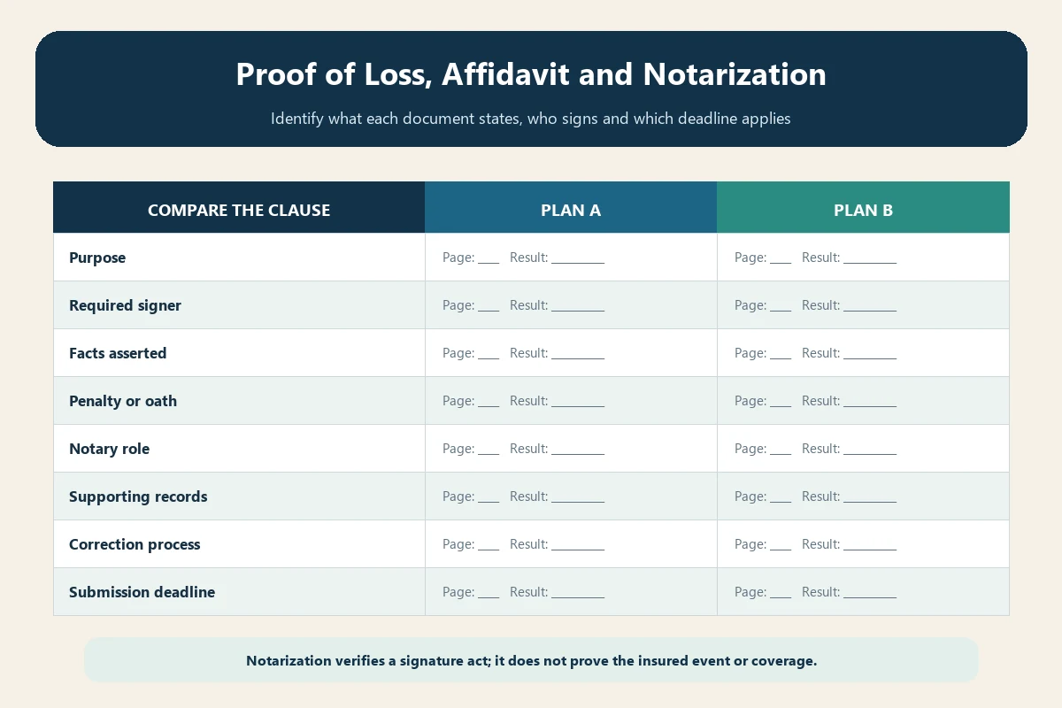 Comparison of proof of loss, affidavit, declaration, certification, and notarization