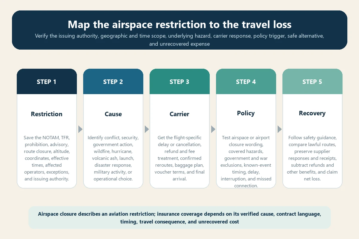Travel insurance airspace closure coverage decision flow