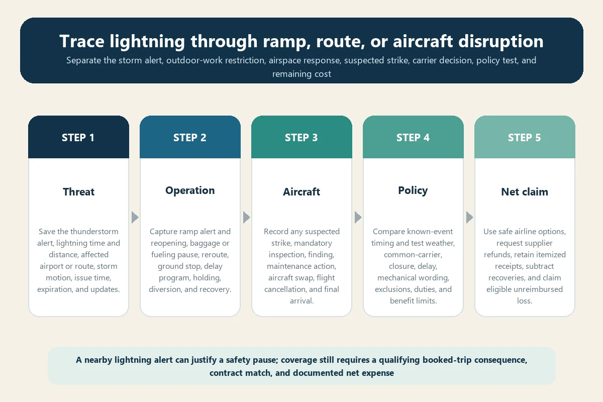 Lightning flight cancellation travel insurance evidence workflow