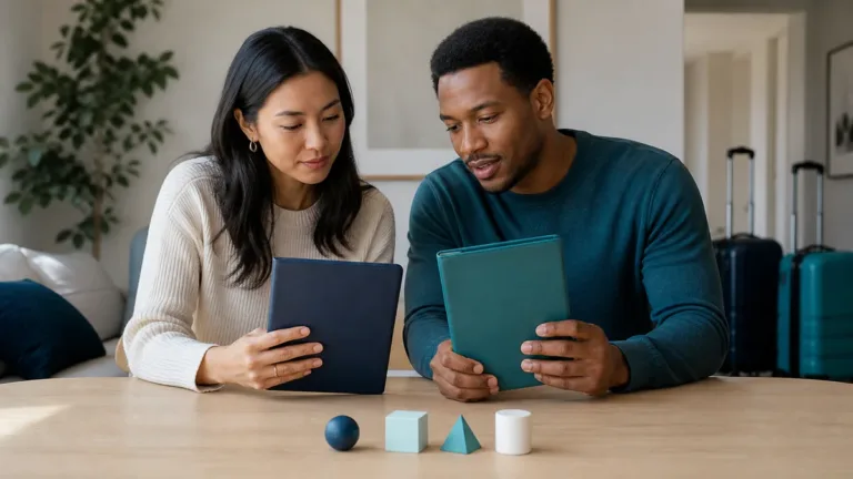 Two travelers comparing separate insurance certificates beside their shared itinerary